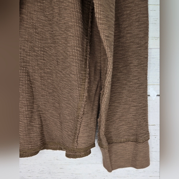 Lucky Brand Thermal Crew Brown Knit Rough Trim Long Sleeve Pullover Shirt XL - Picture 4 of 11